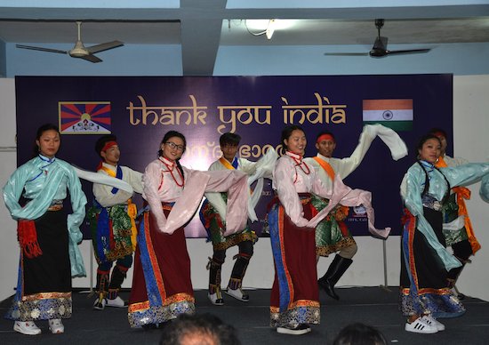 Students of Tibetan Youth Hostel, Bengaluru performing Tibetan cultural dance.