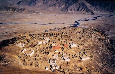 Ganden Monastery, one of the largest monasteries in Tibet, was home to more than 5000 monks before 1959. It was destroyed during the Cultural Revolution and now houses only around 500 monks.