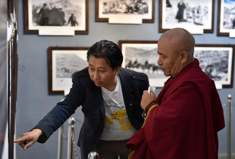 Director of Tibet Museum Tashi Phuntsok showing the exhibits to Deputy Speaker Acharya Yeshi Phuntsok at the Tibet Museum, Mcleod Ganj. Photo/Tenzin Phende/DIIR